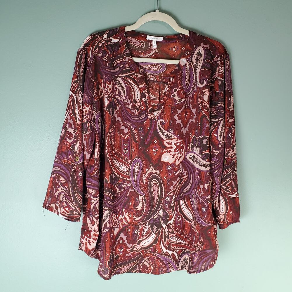 Maurices Womens Multicolor Red Paisley Boho Popover Atwood Blouse Size XXL
